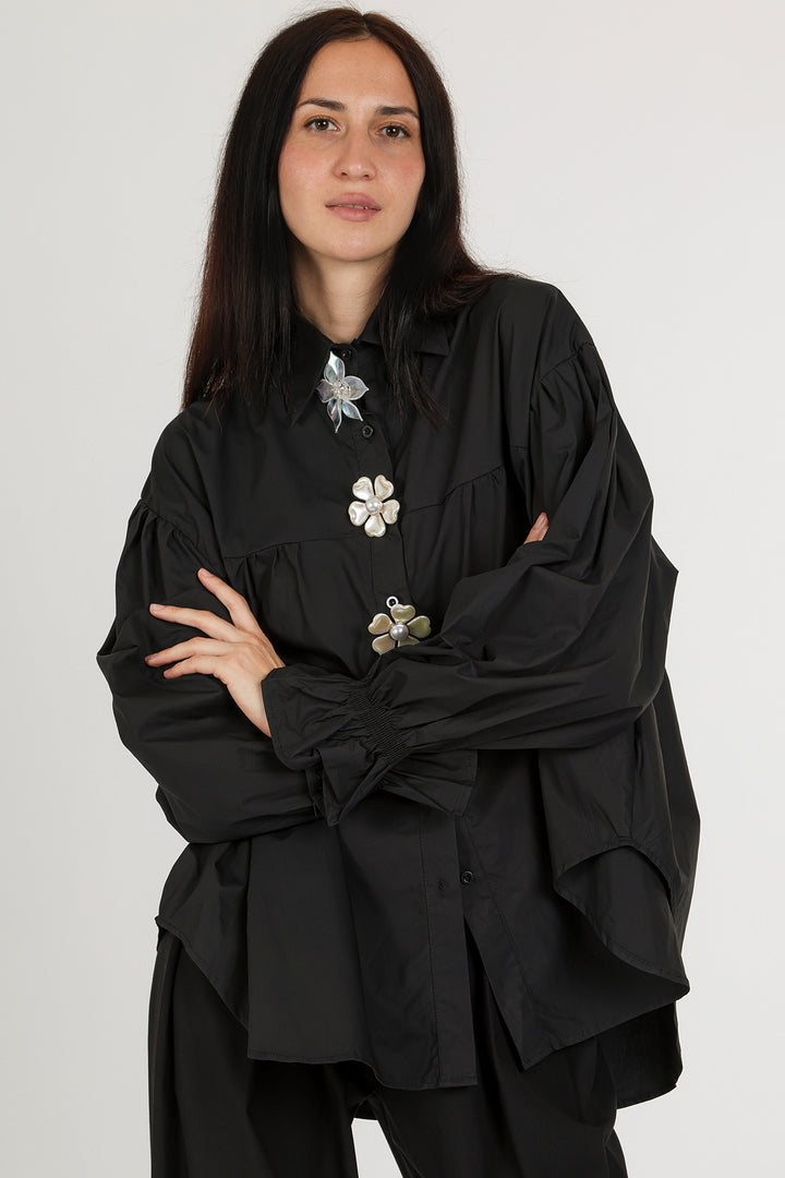 Alice Multi-Floral Applique Puff Smocked Blouse