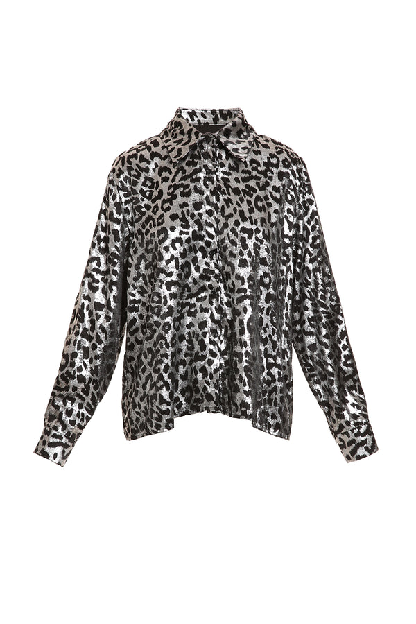 Krista Leopard Stencil Print Metallic Coated Blouse