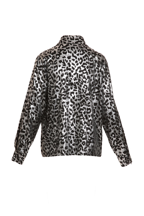 Krista Leopard Stencil Print Metallic Coated Blouse