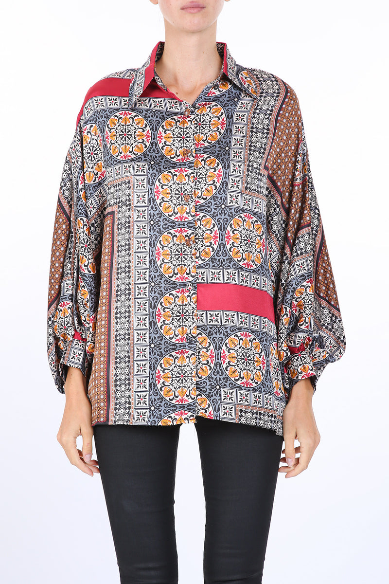 Zinnia Multi Printed Satin Blouse - Shop Beulah Style