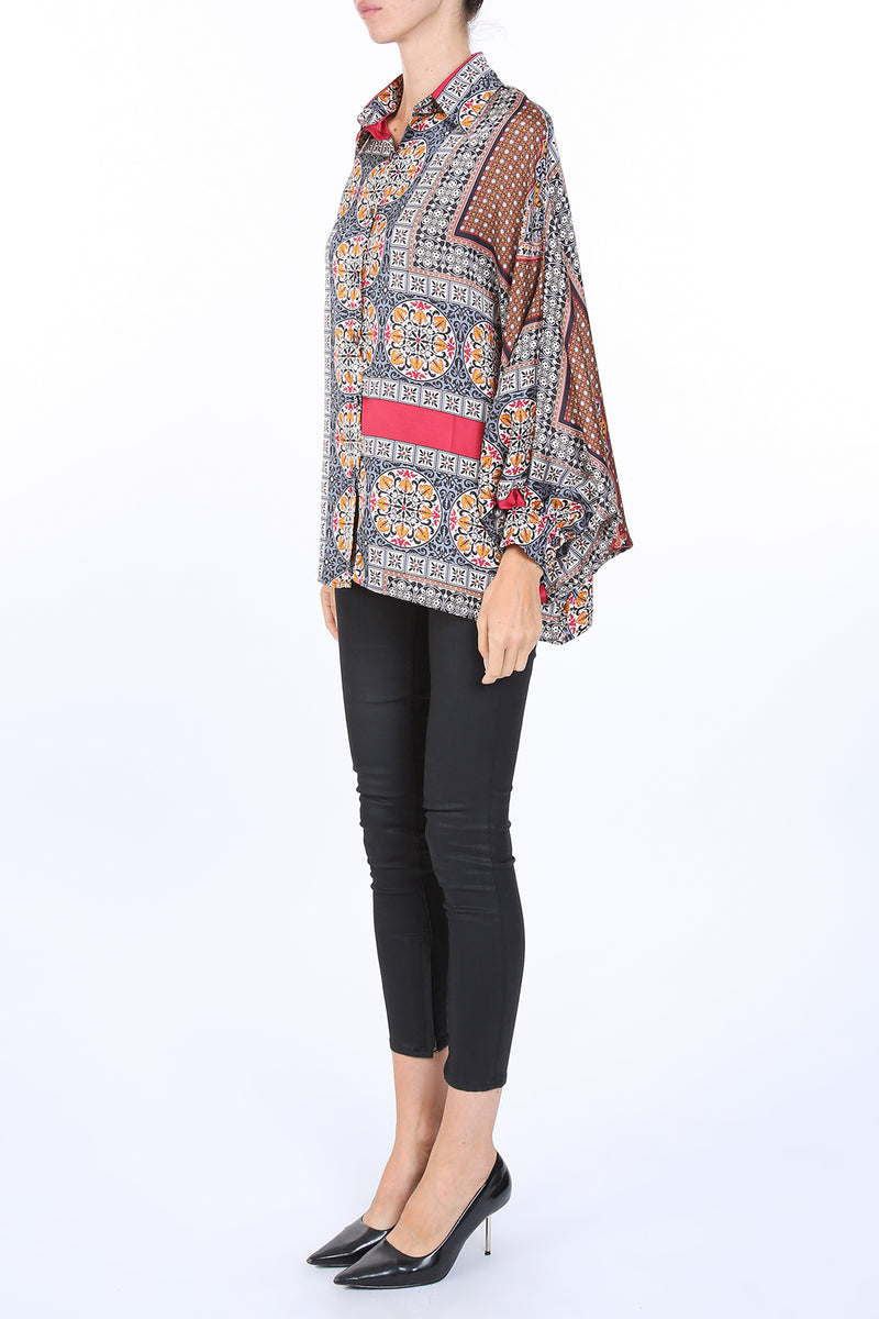 Zinnia Multi Printed Satin Blouse - Shop Beulah Style