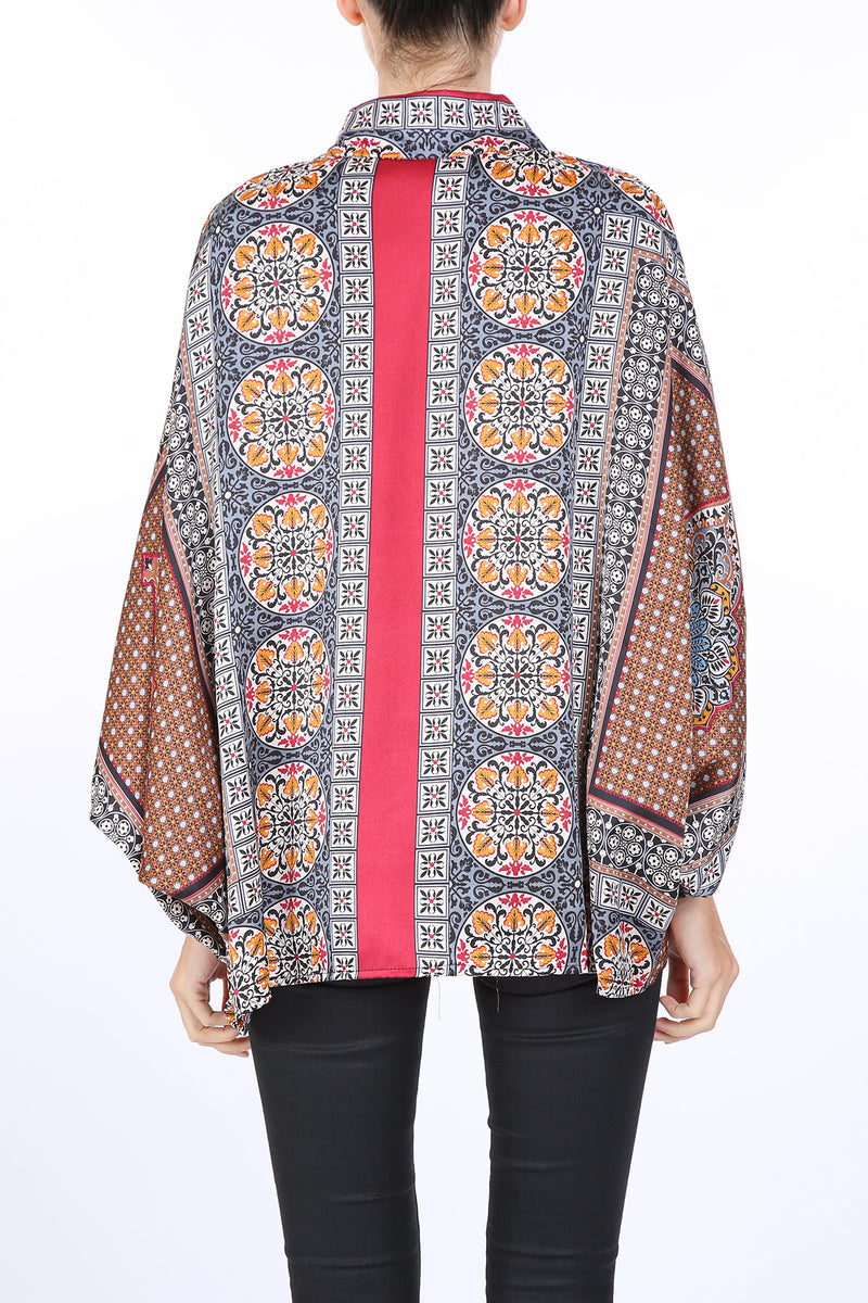 Zinnia Multi Printed Satin Blouse - Shop Beulah Style