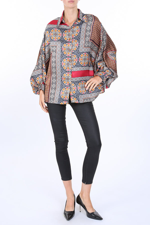 Zinnia Multi Printed Satin Blouse - Shop Beulah Style