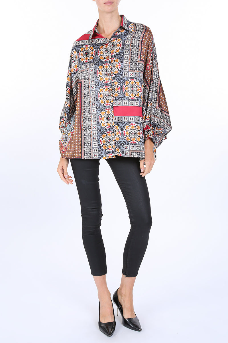 Zinnia Multi Printed Satin Blouse - Shop Beulah Style