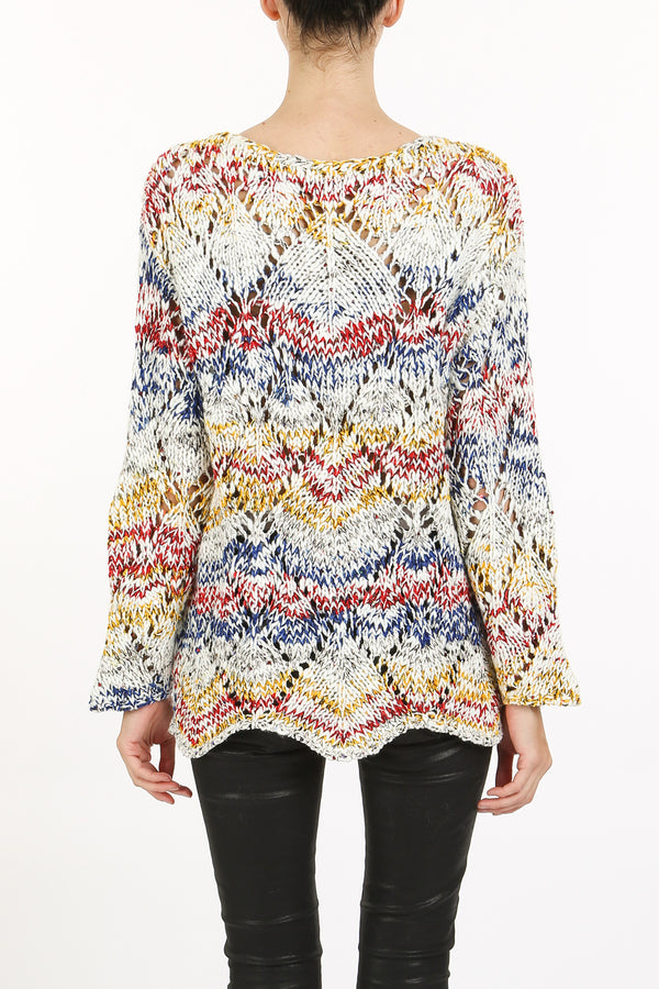 Alan Multicolor Hollow Out Diamente Vintage Knit Top - Shop Beulah Style