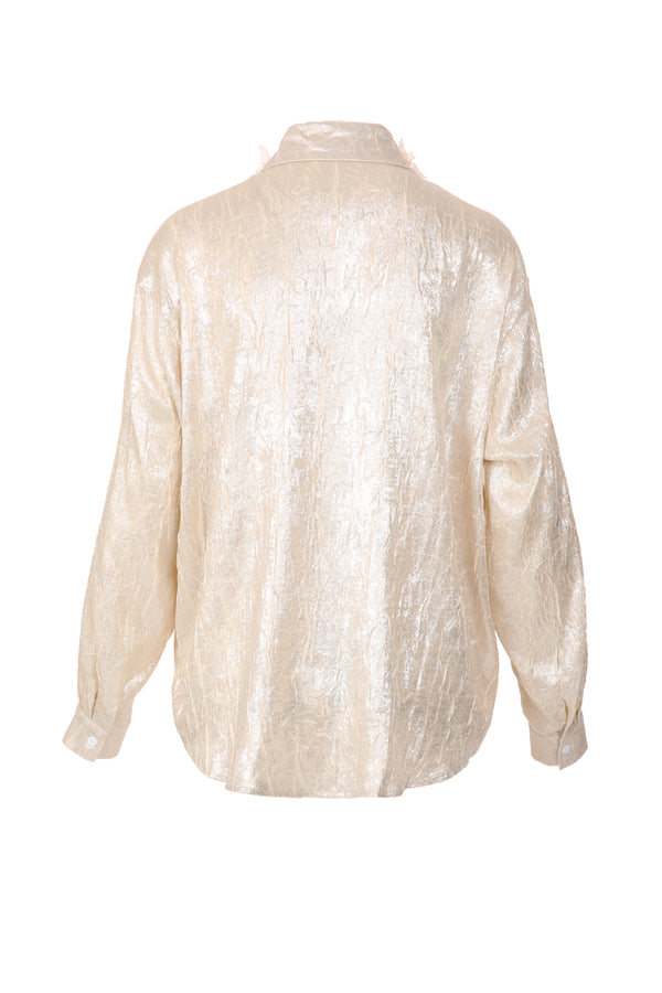 Denny Glossy Crinkle Textured Embellished Blouse - Shop Beulah Style