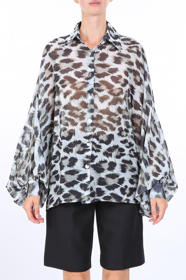 Chelsea Embellished Leopard Print Chiffon Blouse - Shop Beulah Style