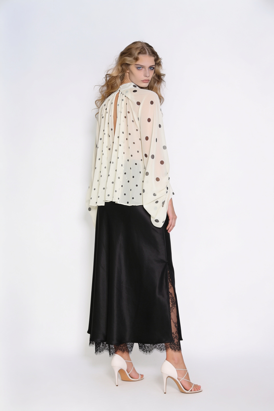 Polka Dot Tie-Neck Sheer Chiffon Blouse