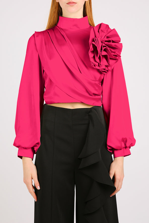 Maggie Volume Ruffled Corsage Wrap Blouse