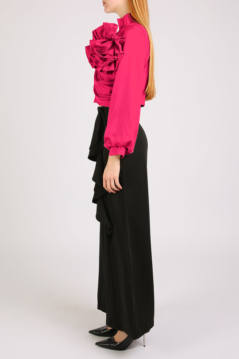 Maggie Volume Ruffled Corsage Wrap Blouse