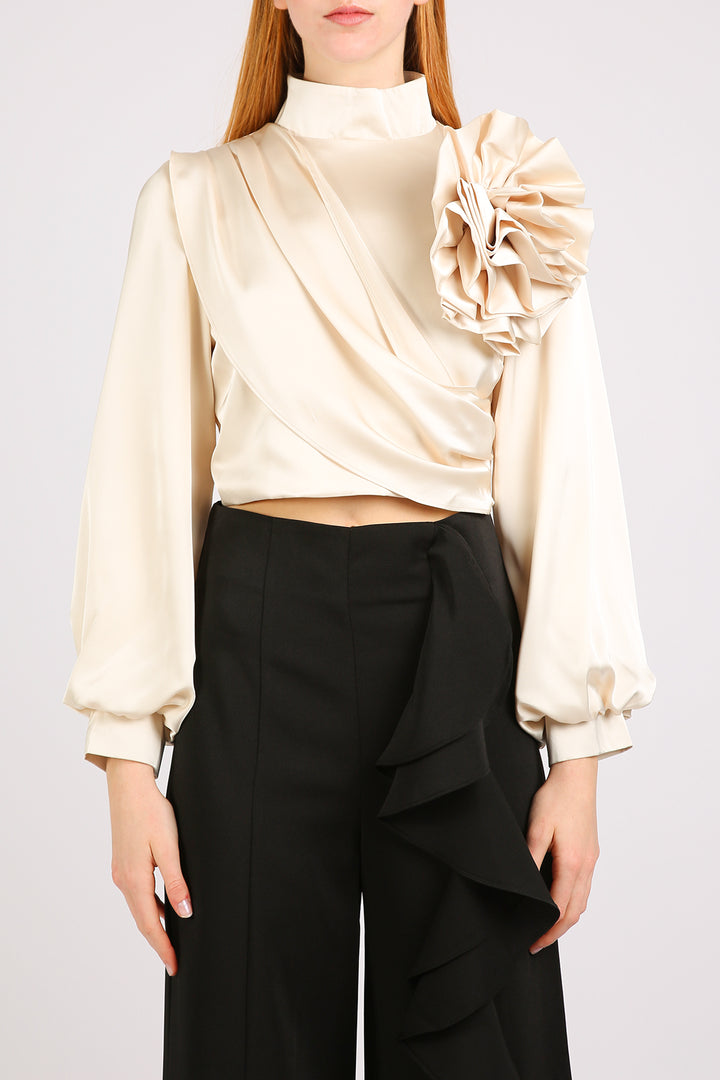 Maggie Volume Ruffled Corsage Wrap Blouse - Shop Beulah Style
