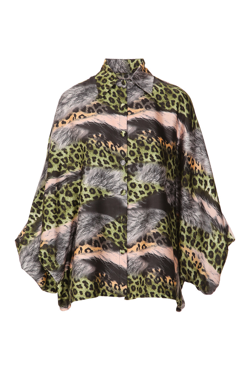 Den Leopard & Fur Printed Satin Blouse