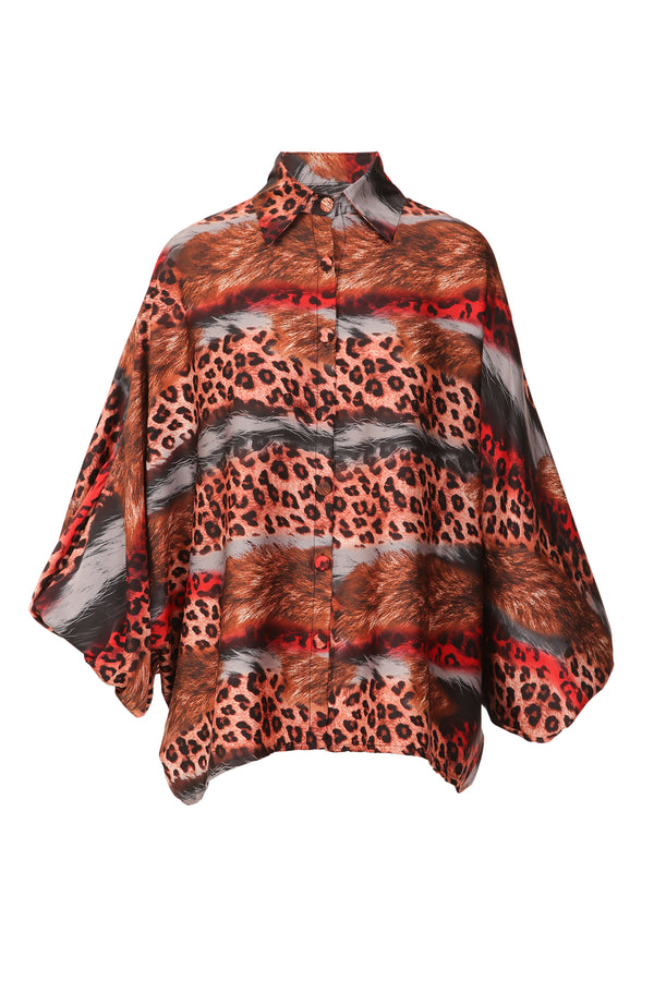 Den Leopard & Fur Printed Satin Blouse