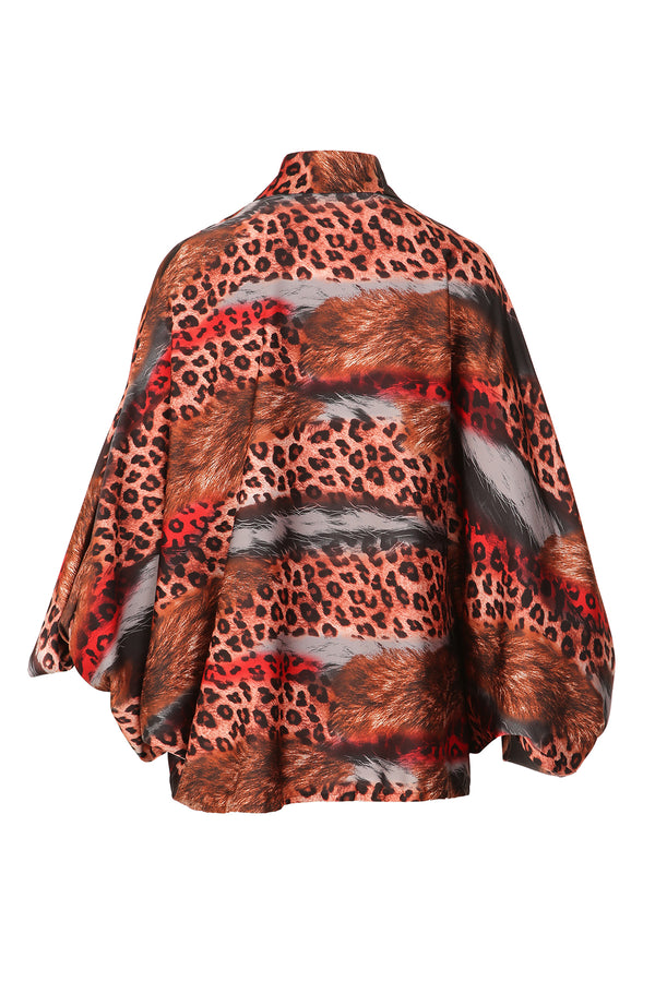 Den Leopard & Fur Printed Satin Blouse