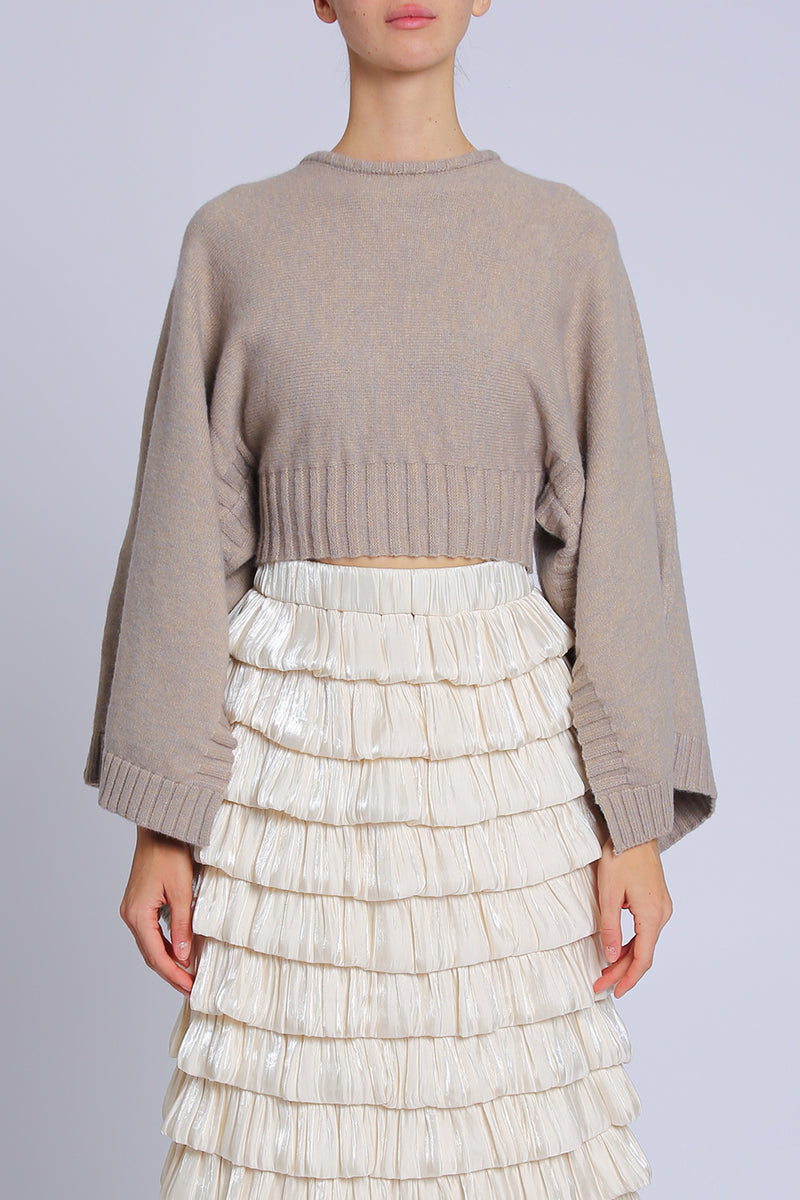 Ali Ribbed High Gauge Knit Crop Cape Sweater