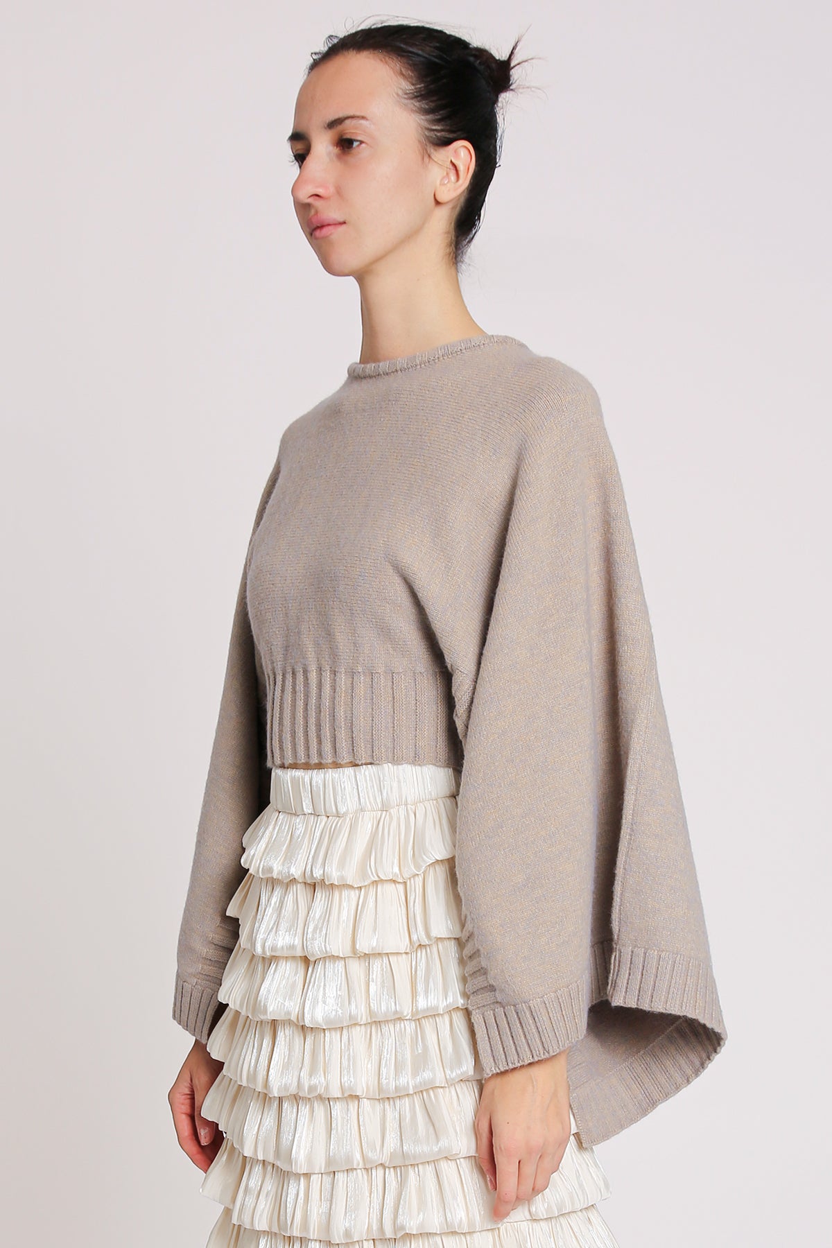 Ariel Ribbed High Gauge Knit Crop Cape Sweater