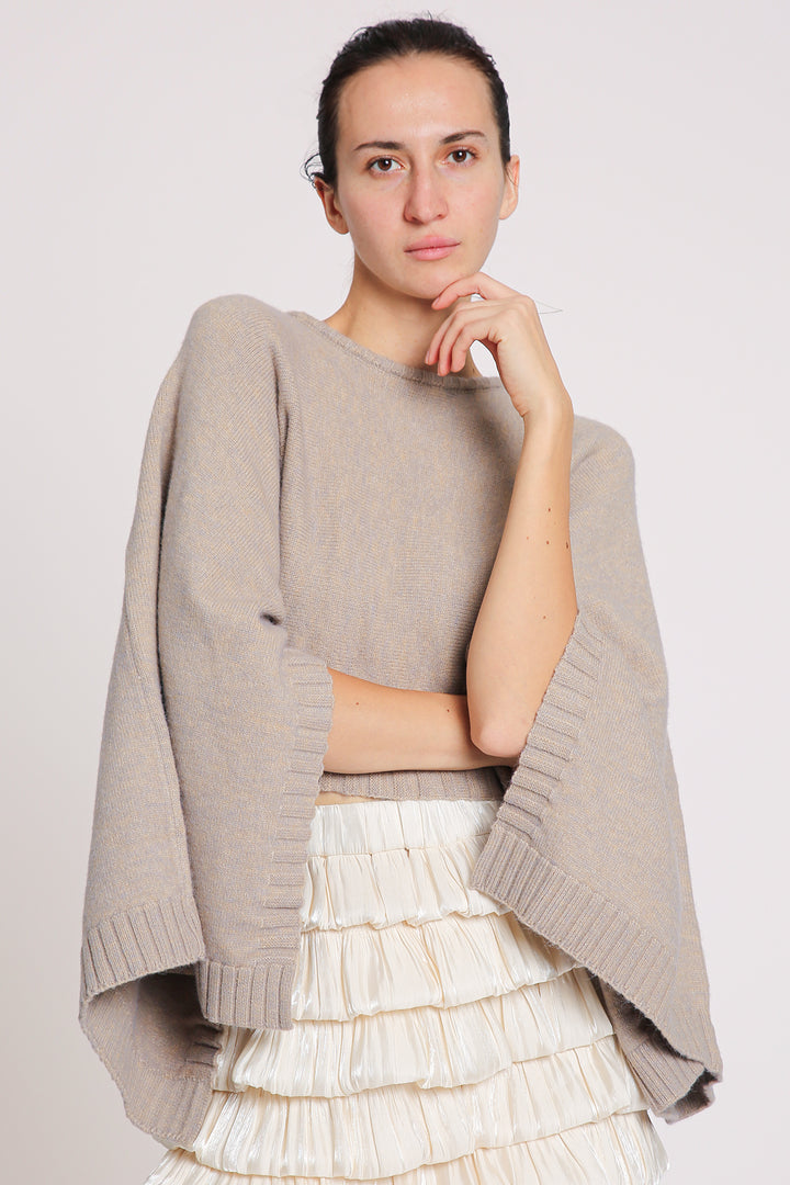 Ariel Ribbed High Gauge Knit Crop Cape Sweater