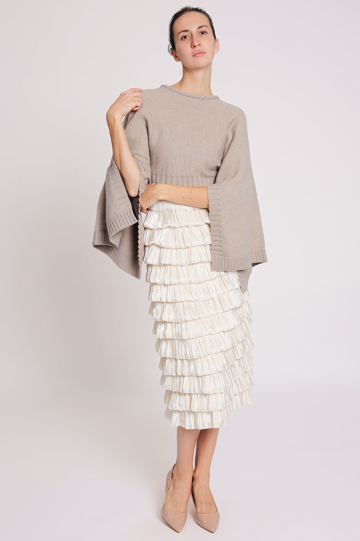 Ariel Ribbed High Gauge Knit Crop Cape Sweater