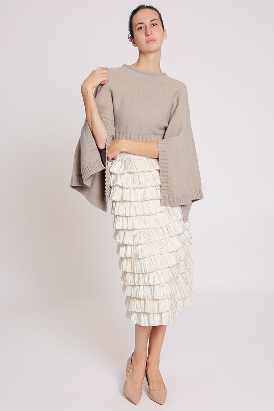 Ariel Ribbed High Gauge Knit Crop Cape Sweater