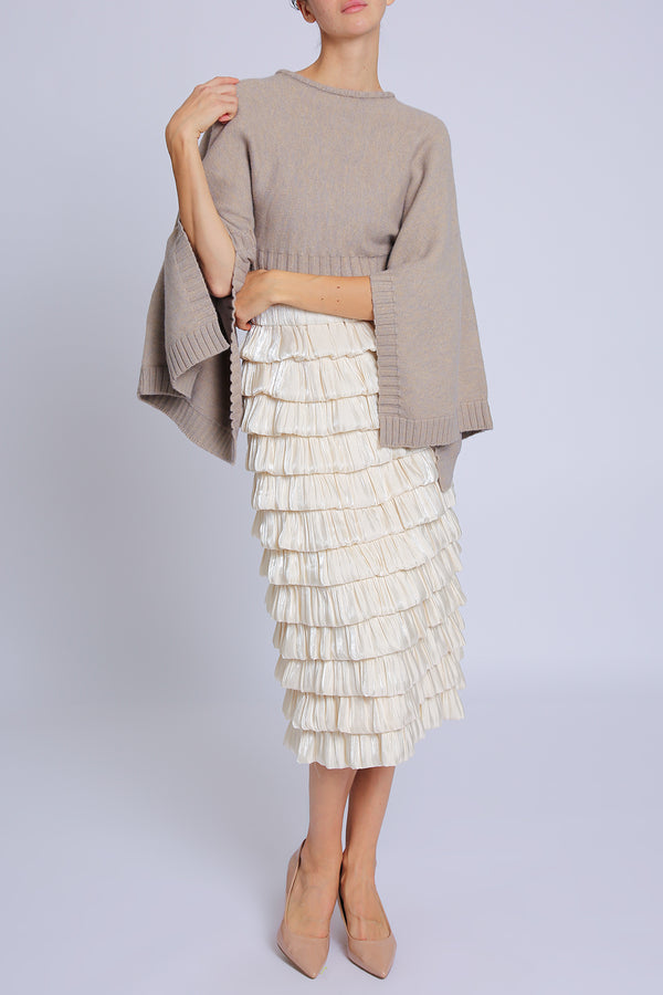 Ali Ribbed High Gauge Knit Crop Cape Sweater