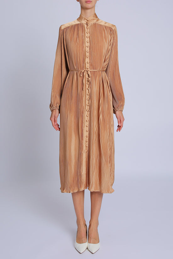 Adalynn Satin Belted Pleat Maxi Dress - Shop Beulah Style