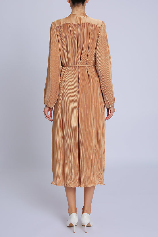 Adalynn Satin Belted Pleat Maxi Dress - Shop Beulah Style