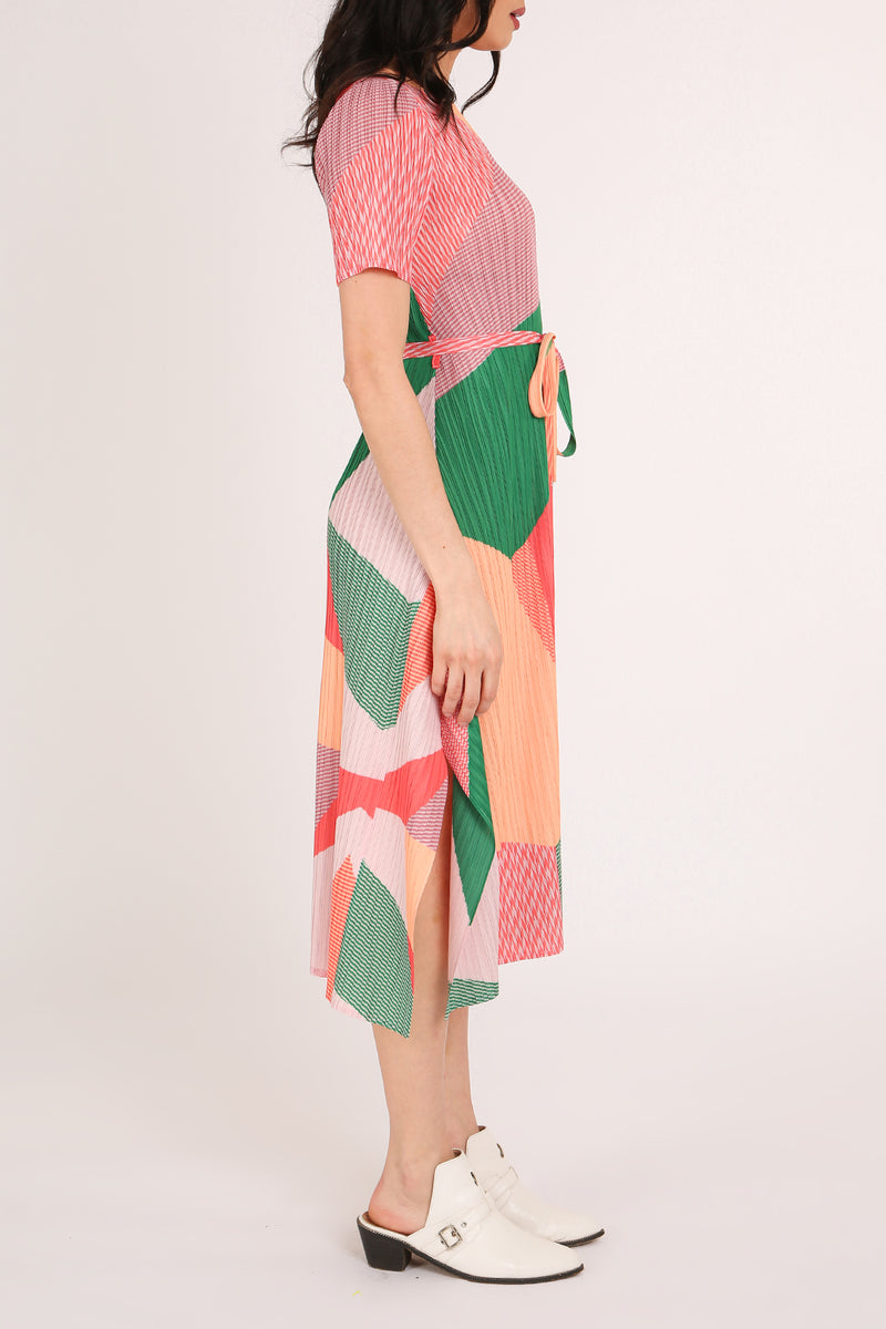 Iris Modern Abstract Print Pleats Belted Midi Dress - Shop Beulah Style
