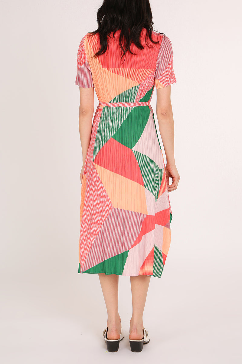 Iris Modern Abstract Print Pleats Belted Midi Dress - Shop Beulah Style