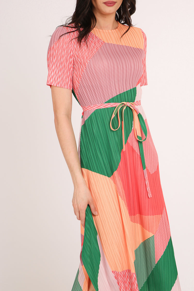 Iris Modern Abstract Print Pleats Belted Midi Dress - Shop Beulah Style