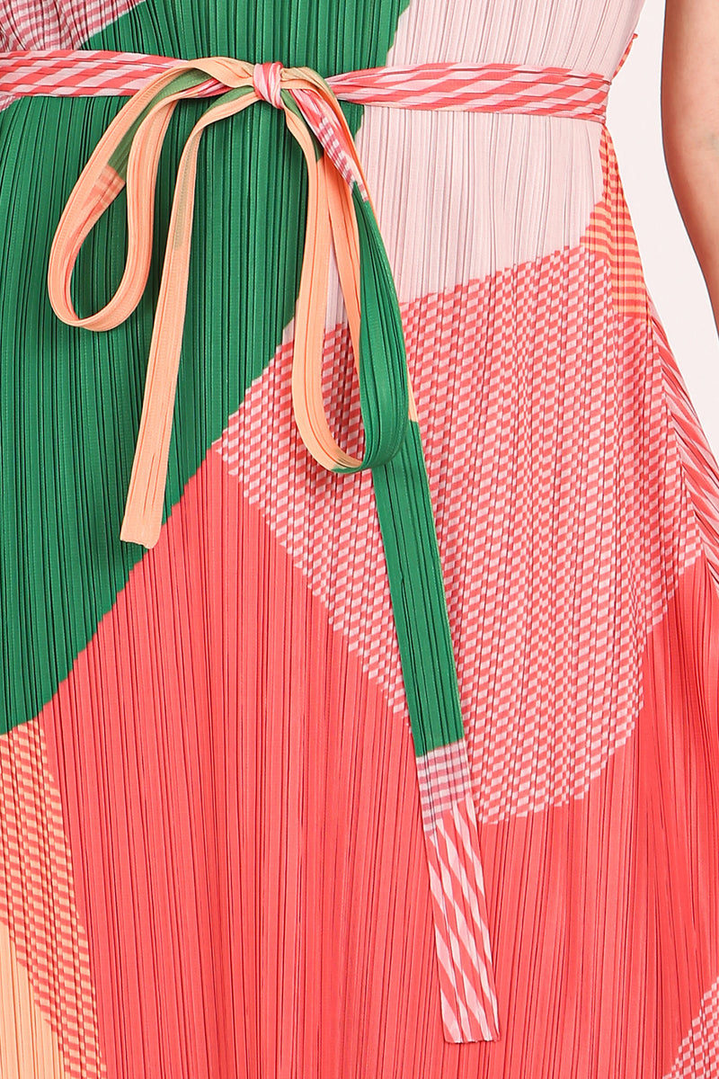 Iris Modern Abstract Print Pleats Belted Midi Dress - Shop Beulah Style