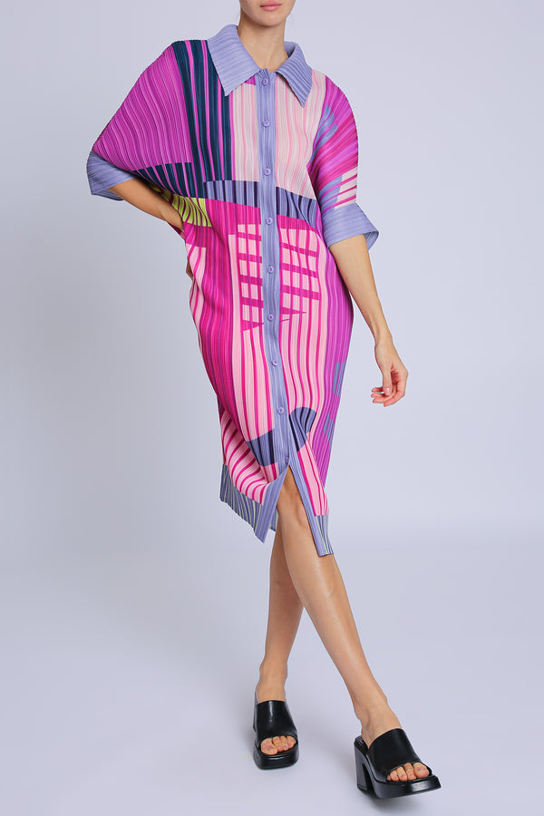 Brittany Modern Abstract Print Pleated Midi Shirt Dress - Shop Beulah Style