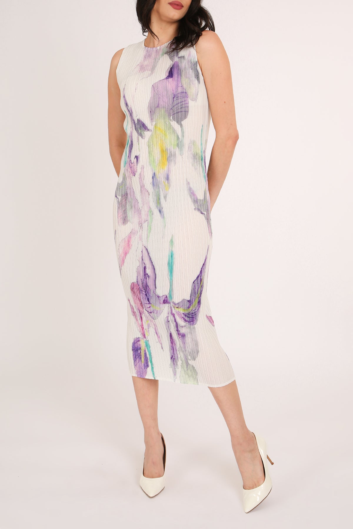 Brooke Floral Printed Pleat Sleeveless Midi Dress - Shop Beulah Style