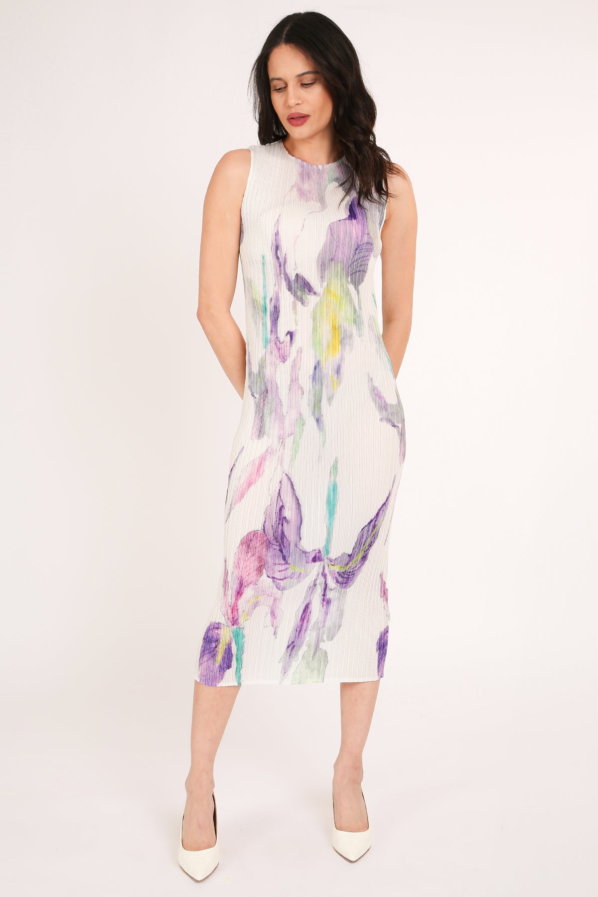 Brooke Floral Printed Pleat Sleeveless Midi Dress - Shop Beulah Style