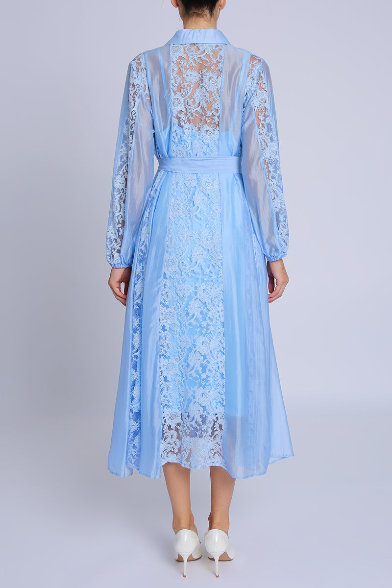 Allure Lined Floral Embroidered Lace on Sheer Midi Dress