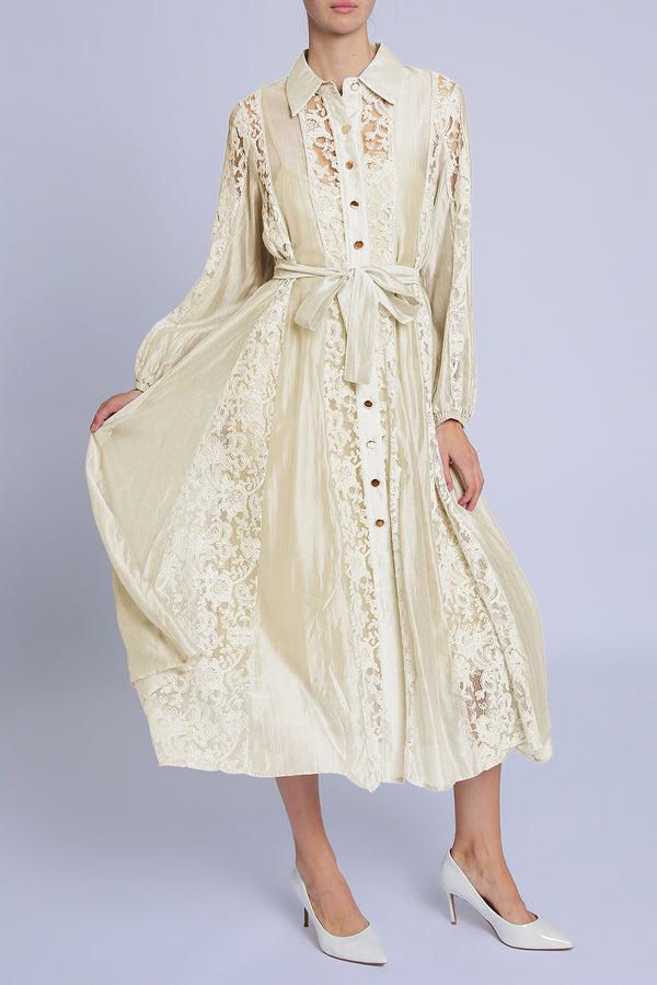 Allure Lined Floral Embroidered Lace on Sheer Midi Dress