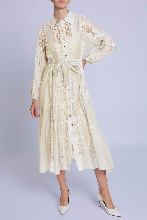 Allure Lined Floral Embroidered Lace on Sheer Midi Dress