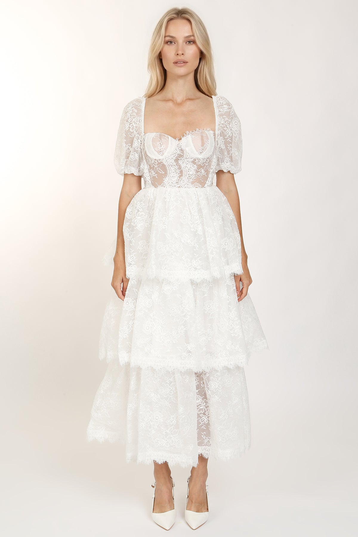 Sana Embroidered Mesh Sweetheart Tiered Maxi Dress - Shop Beulah Style