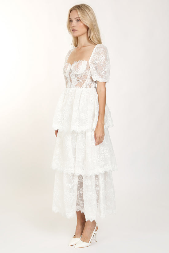 Sana Embroidered Mesh Sweetheart Tiered Maxi Dress - Shop Beulah Style