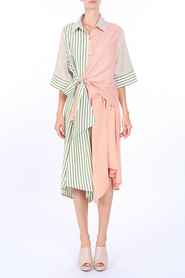 Meena Asymmetrical Waist Tie & Striped Midi Shirt Dress - Shop Beulah Style