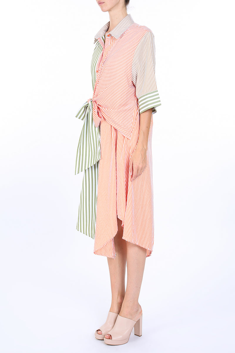 Meena Asymmetrical Waist Tie & Striped Midi Shirt Dress - Shop Beulah Style