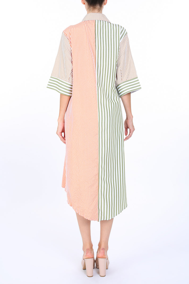 Meena Asymmetrical Waist Tie & Striped Midi Shirt Dress - Shop Beulah Style