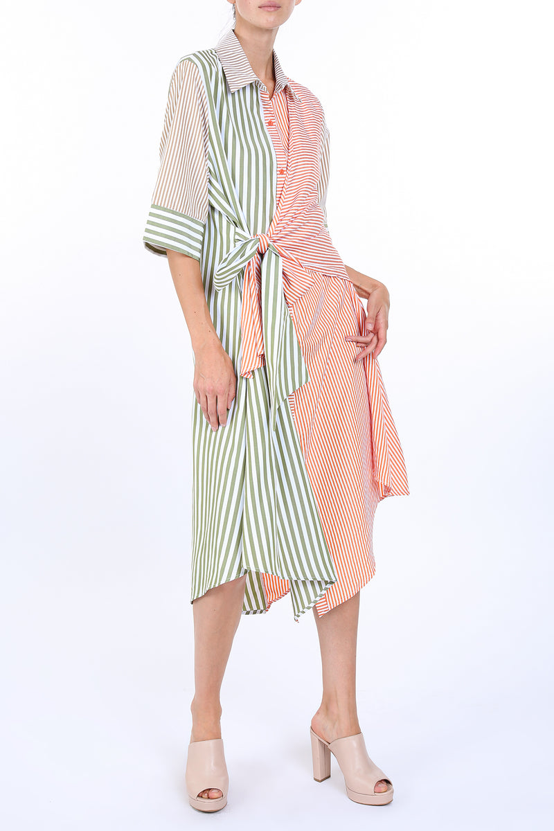 Meena Asymmetrical Waist Tie & Striped Midi Shirt Dress - Shop Beulah Style