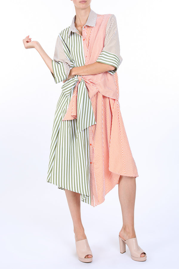 Meena Asymmetrical Waist Tie & Striped Midi Shirt Dress - Shop Beulah Style