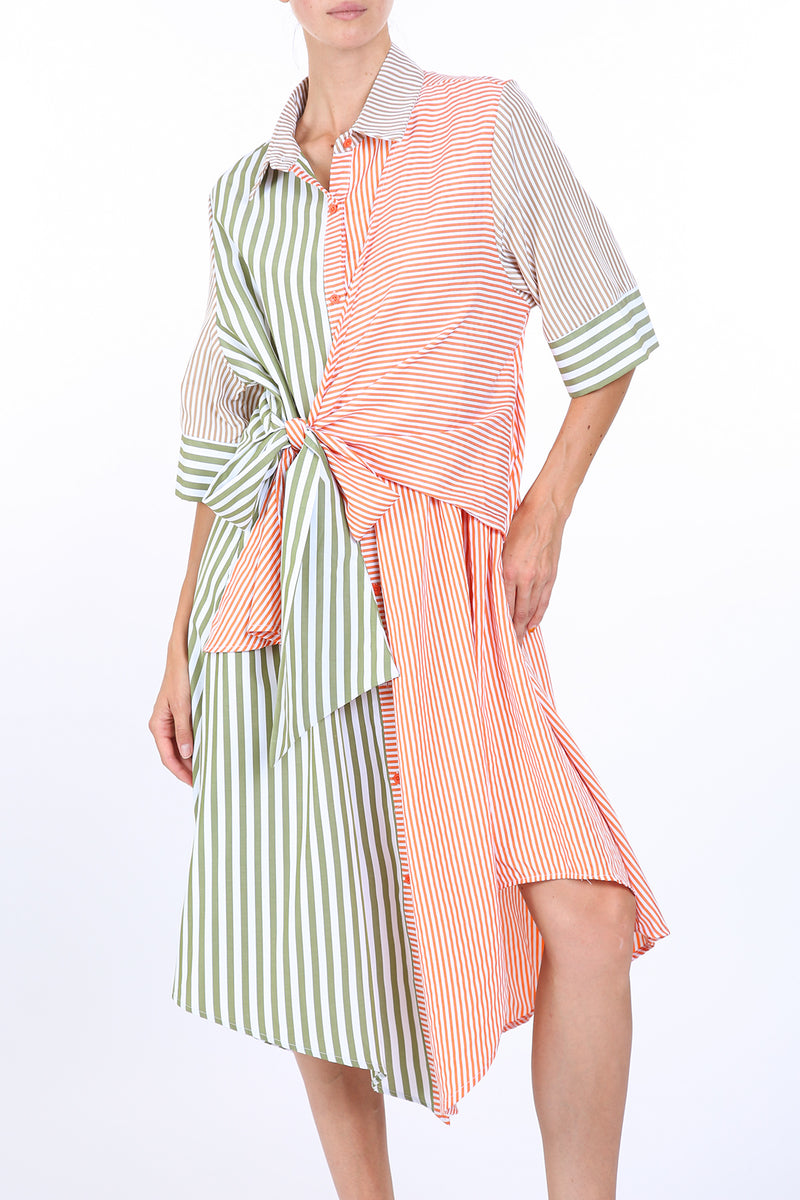 Meena Asymmetrical Waist Tie & Striped Midi Shirt Dress - Shop Beulah Style