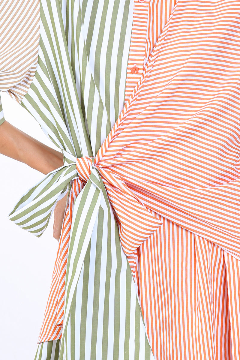 Meena Asymmetrical Waist Tie & Striped Midi Shirt Dress - Shop Beulah Style