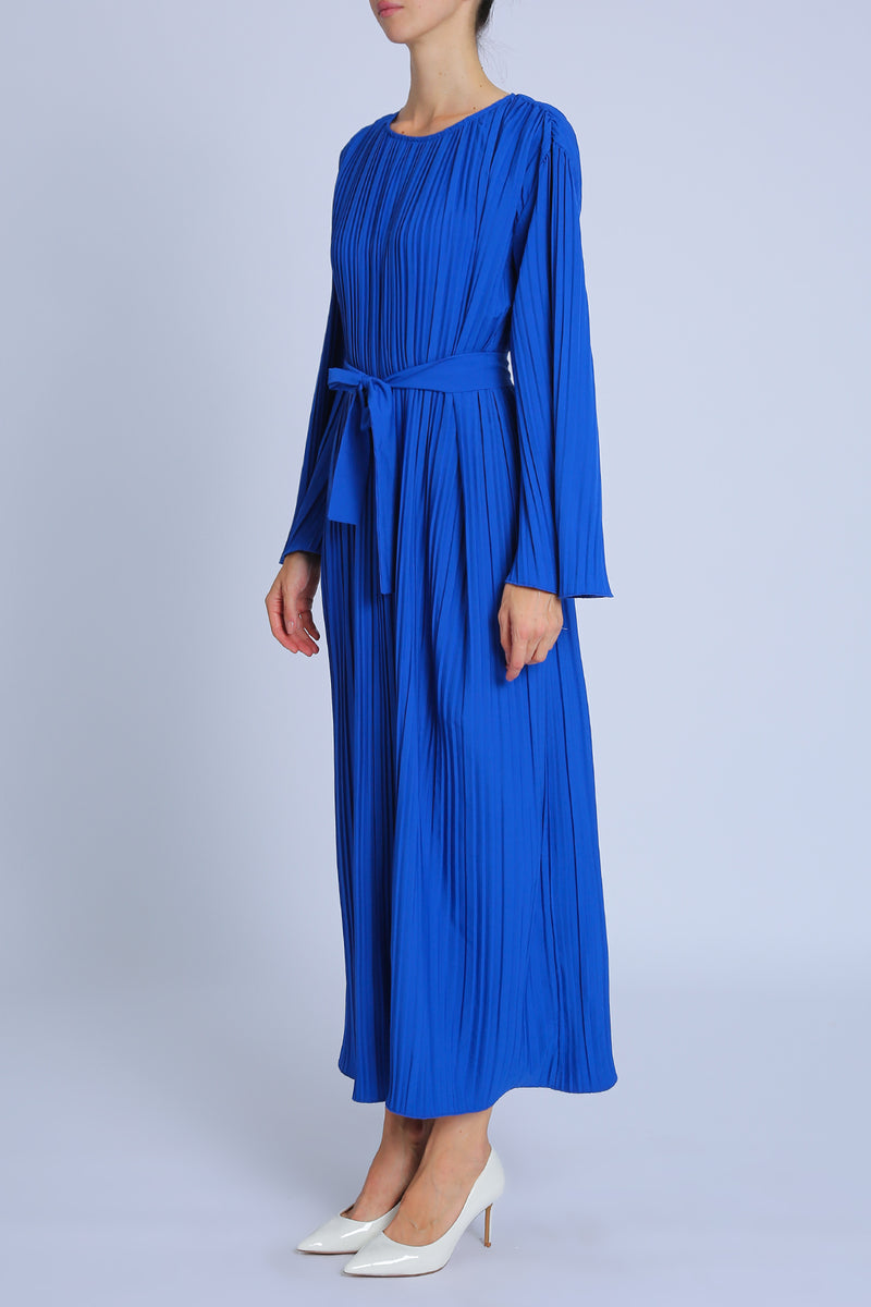 Sonia Belted Accordion Pleat Flared Maxi Dress - Shop Beulah Style