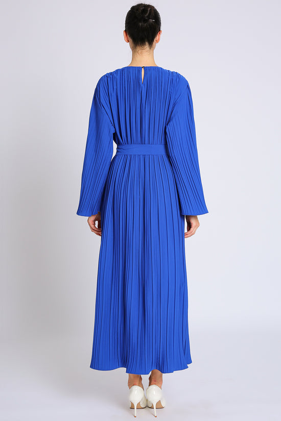 Ned Belted Accordion Pleat Flared Maxi Dress