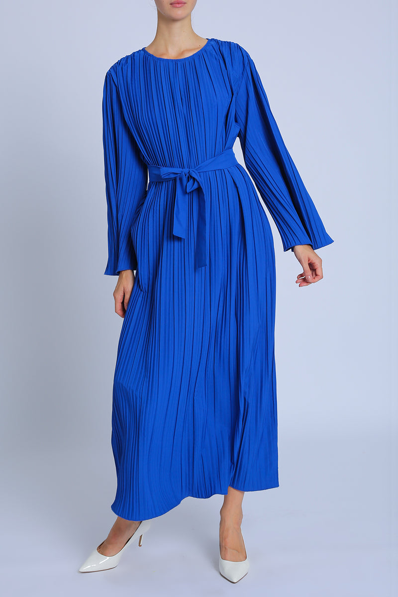 Sonia Belted Accordion Pleat Flared Maxi Dress - Shop Beulah Style