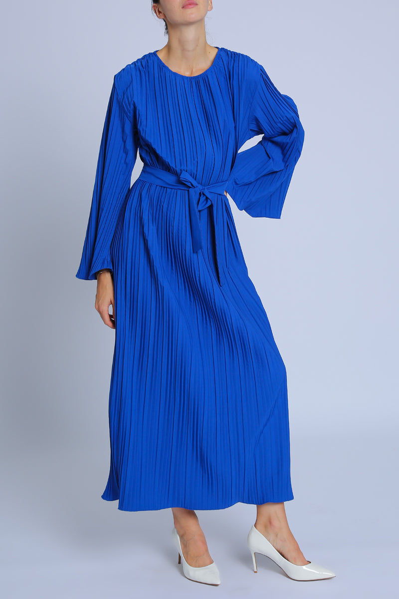 Sonia Belted Accordion Pleat Flared Maxi Dress - Shop Beulah Style