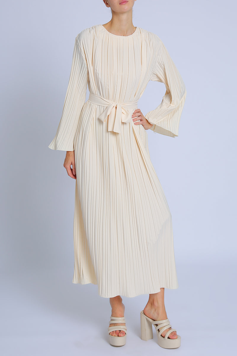 Sonia Belted Accordion Pleat Flared Maxi Dress - Shop Beulah Style